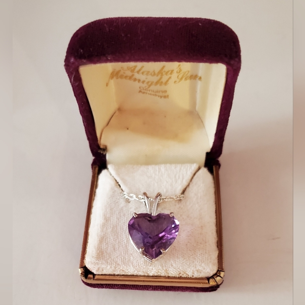 Large Genuine Heart Amethyst Pendant Sterling Silver With 925 Necklace